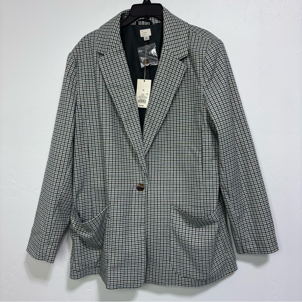 A New Day NWT Women's Blazer Plaid Button 2 Pocket XL Career Office Workwear